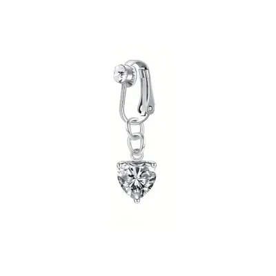 Fake piercing kristalno srce srebrne barve 